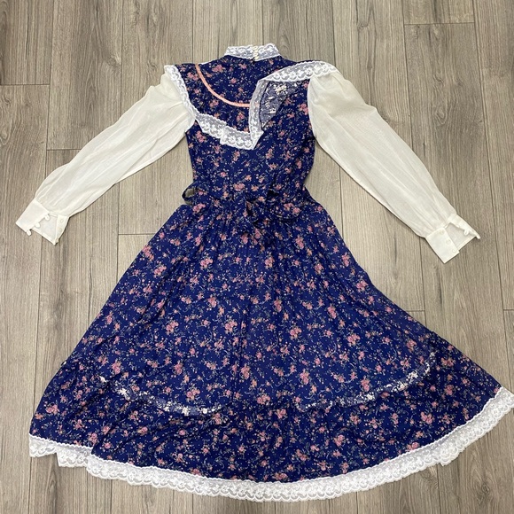 Vintage 1970's Gunne Sax Jessica Prairie Boho Festival Lace Floral Dress Sz 11 - Picture 11 of 12